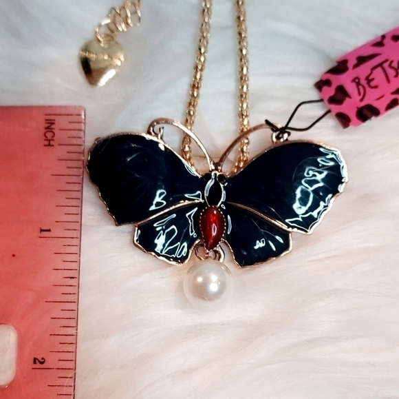 BETSEY Johnson 28" Butterfly Deep Blue Enamel Necklace Brooch Pin NEW - Picture 5 of 8